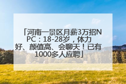 河南一景区月薪3万招NPC：18-28岁，体力好、颜值高、会聊天！已有1000多人应聘