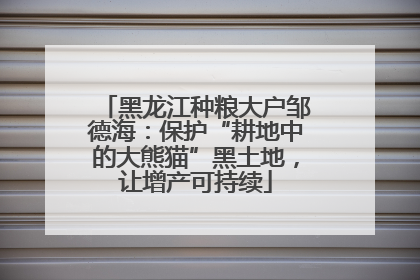 黑龙江种粮大户邹德海：保护“耕地中的大熊猫”黑土地，让增产可持续