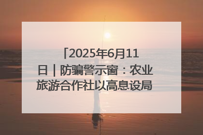 2025年6月11日｜防骗警示窗：农业旅游合作社以高息设局，集资380万