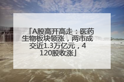 A股高开高走：医药生物板块领涨，两市成交近1.3万亿元，4120股收涨